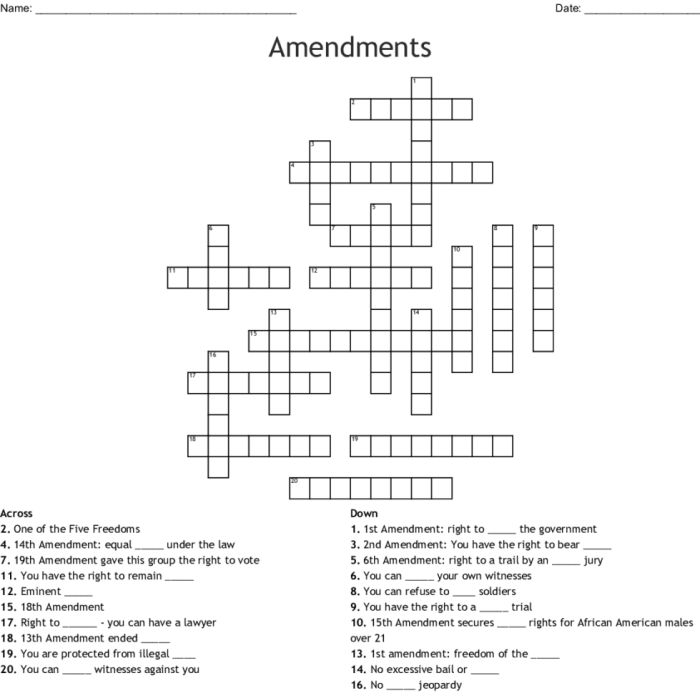 The bill of rights crossword puzzle