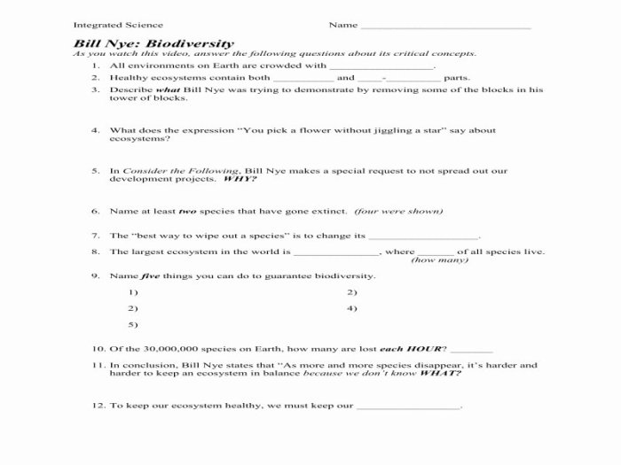 Bill nye biodiversity video worksheet answers