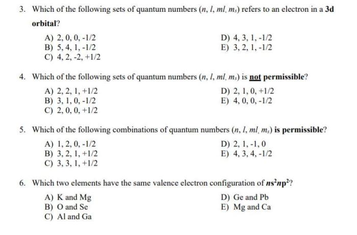 Identify the correct values for a 3p sublevel