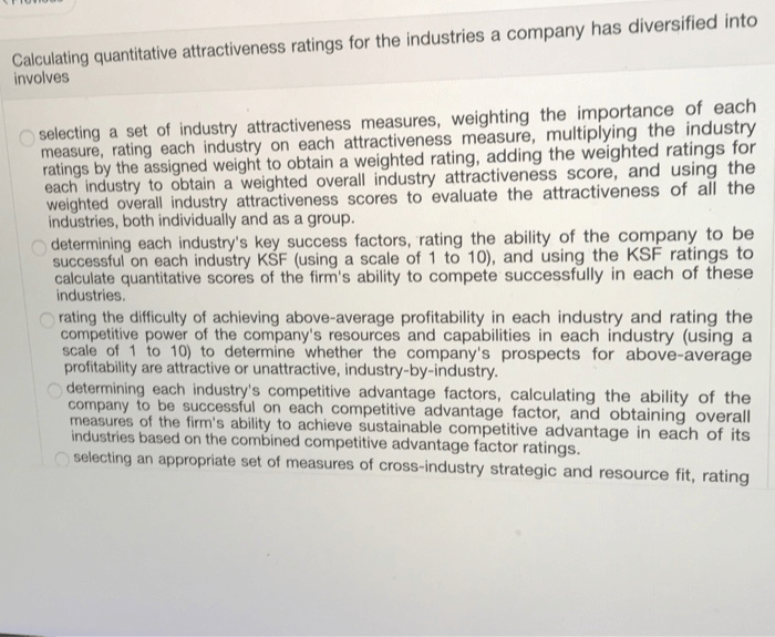 Calculating quantitative attractiveness ratings for the industries